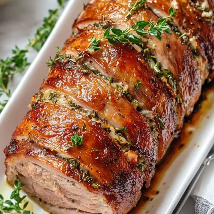 Stuffed Pork Tenderloin with Mushrooms & Bacon