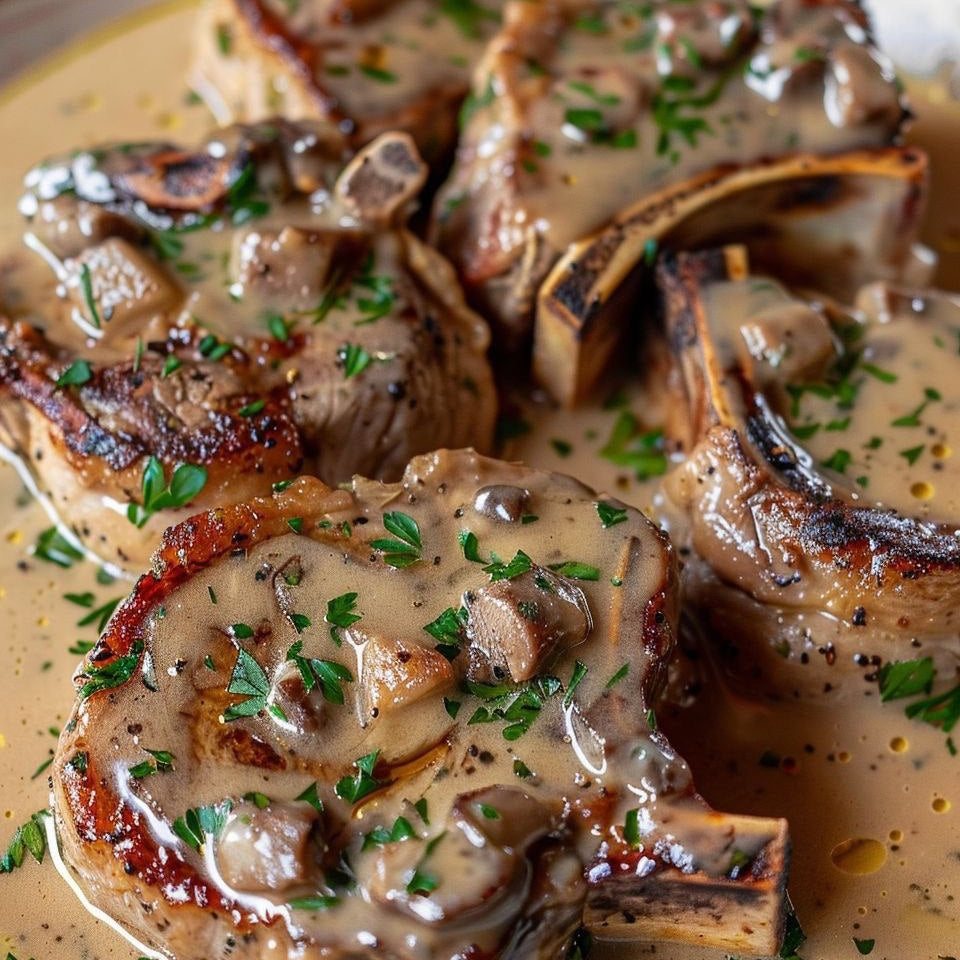Garlic Pork Chops in Creamy Mushroom Sauce